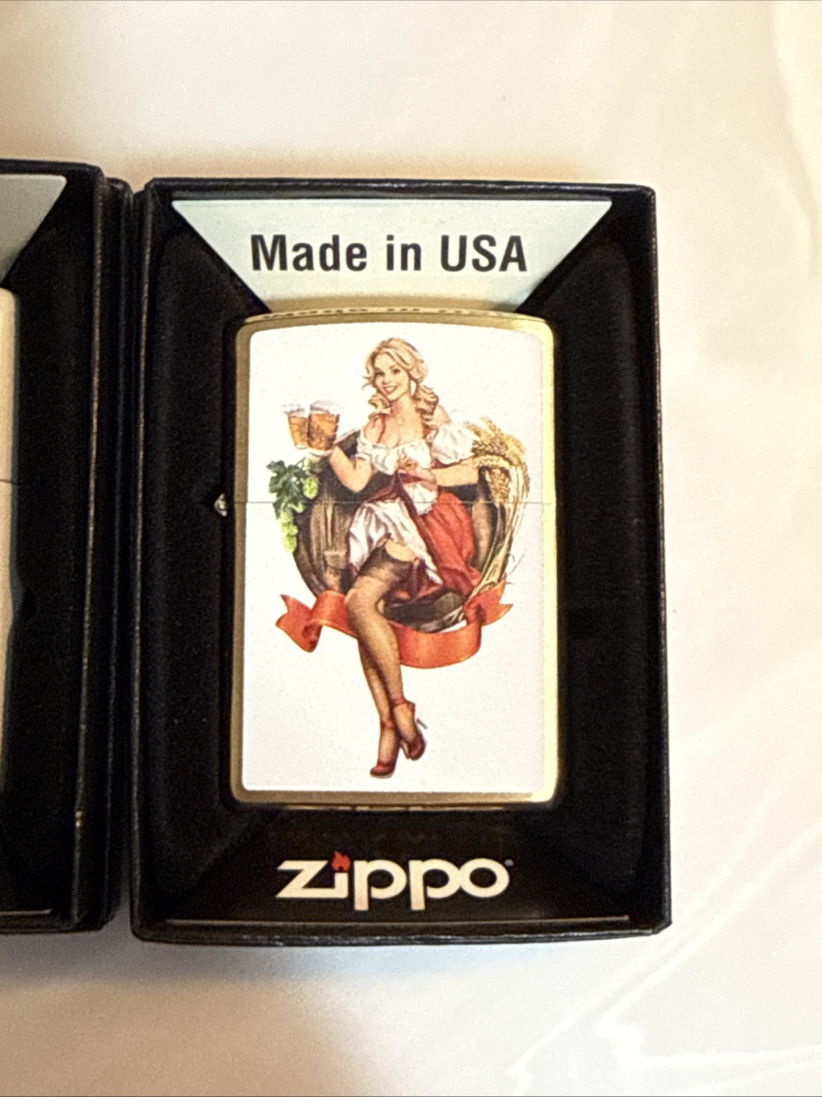 Zippo Lighter Vintage Patriotic Pin Up And Octoberfest Pin Up Lot Of 2