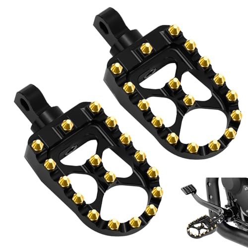 CNC Wide Foot Pegs, MX Foot Pegs 360° Adjustable Chopper Bobber Style Fit Gold