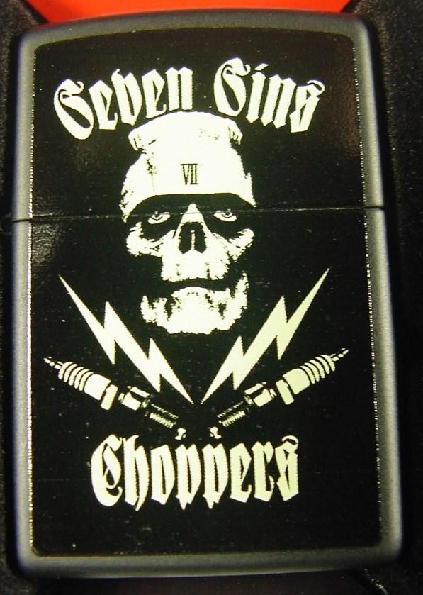 2015 SEVEN SINS CHOPPERS SANTA BARBARA CALIFORNIA ZIPPO LIGHTER & BOX