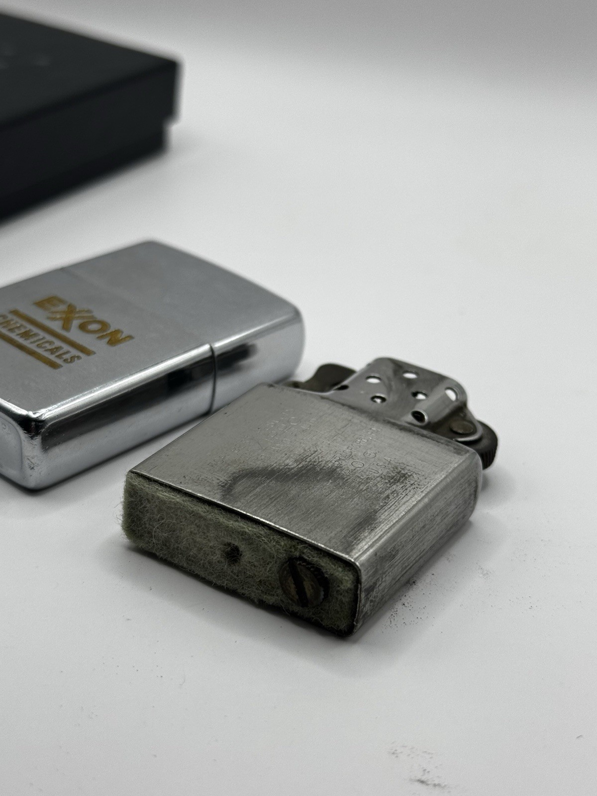 1970s Vintage Zippo EXXON CHEMICALS Advertising Logo Lighter Petro Oil