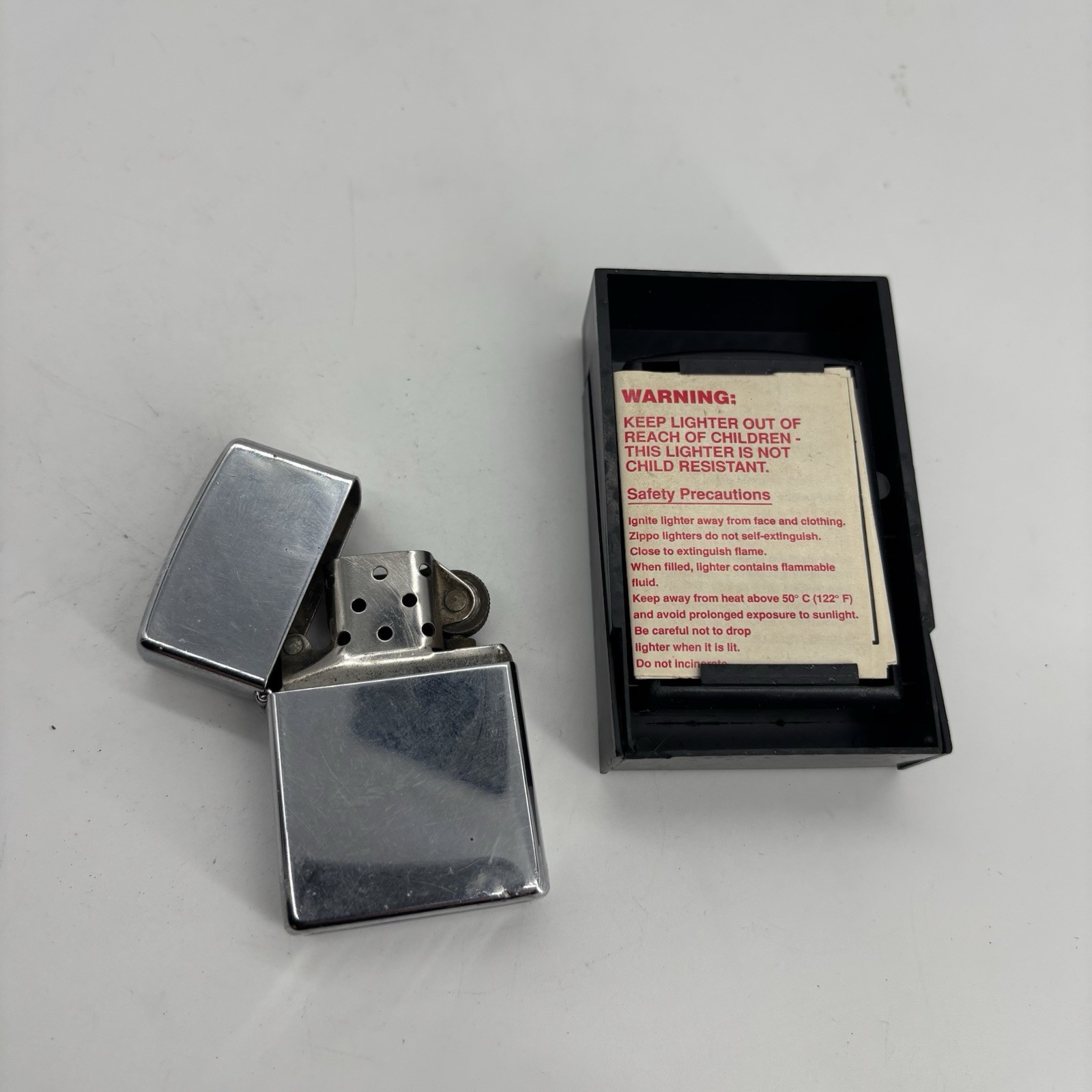 Vintage Chrome Zippo Lighter In Plastic Case Untested