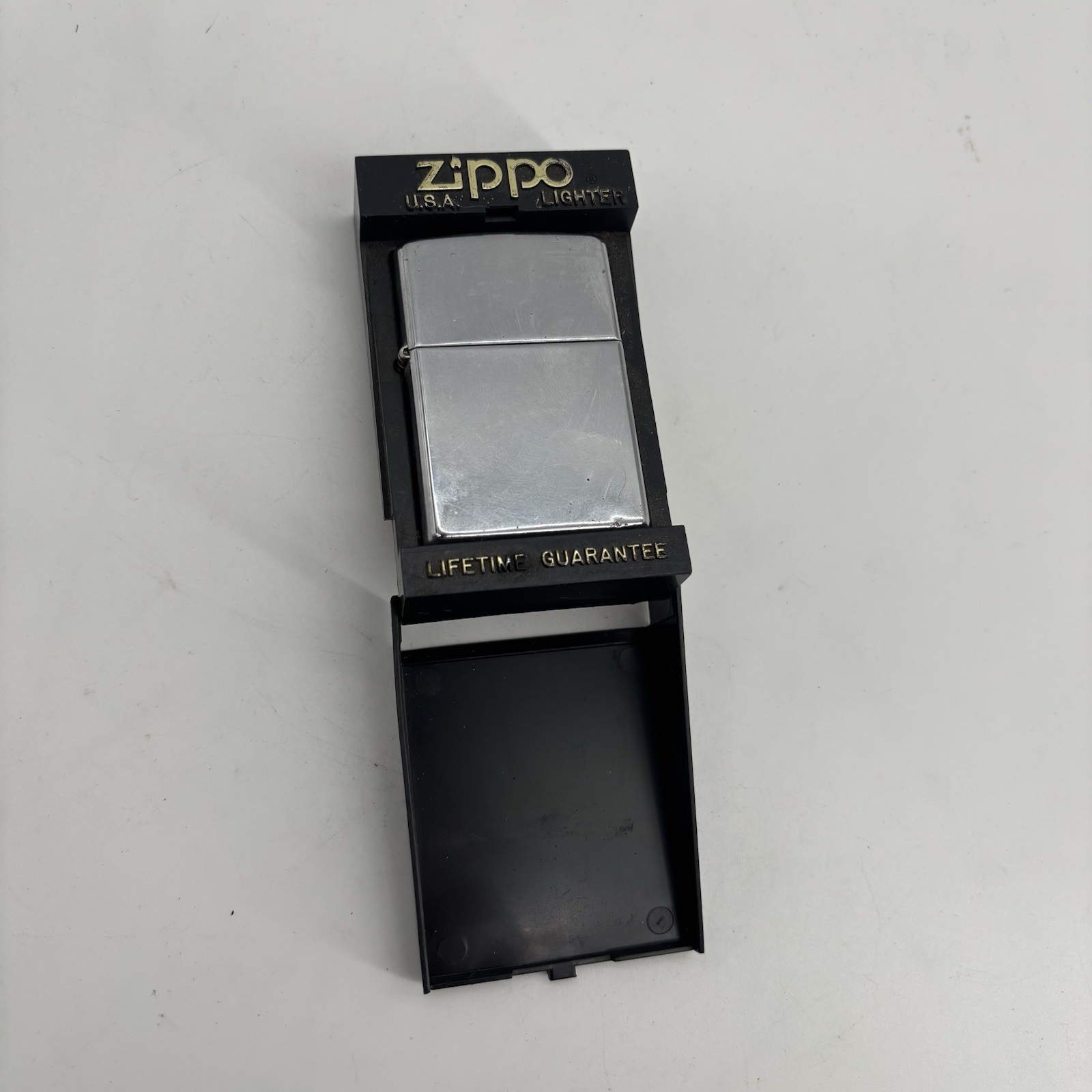 Vintage Chrome Zippo Lighter In Plastic Case Untested
