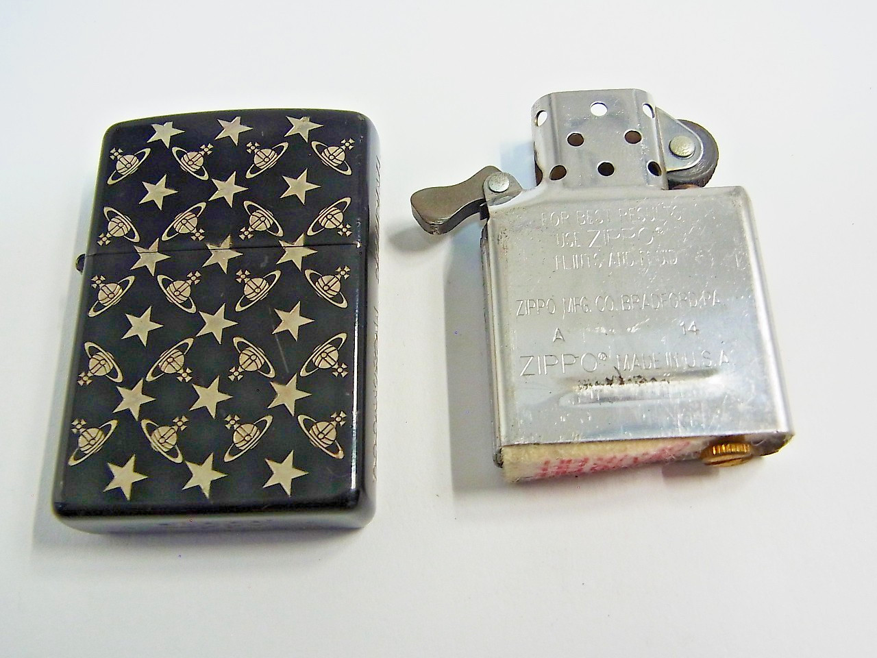 Working Vivienne Westwood Zippo Orb Oil Lighter Black with Box & flint EX vivian