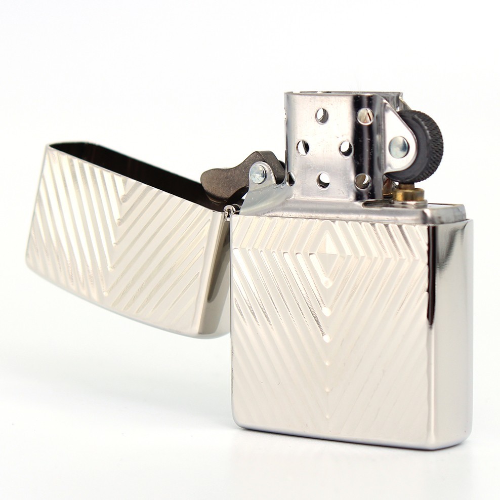 Zippo lighter Classic JP Custom Base/ Geometric Rhombus Stripe NC Cutting Silver
