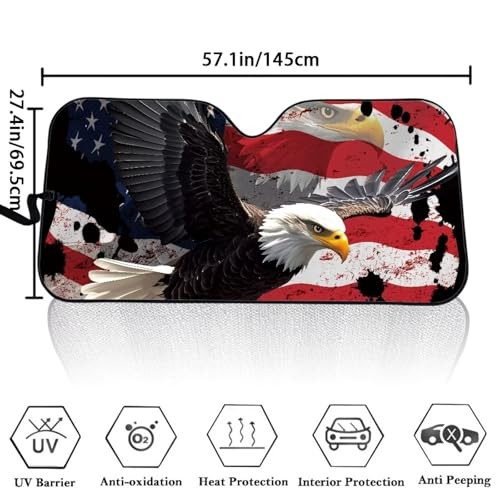Car Windshield Sun Shade Blocks UV Rays Sun Visor American Flag Eagle Print