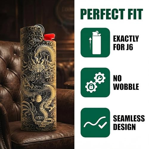 Lighter Case Cover Cases Holder Metal Sleeve Vintage Dragon Engraving for Size