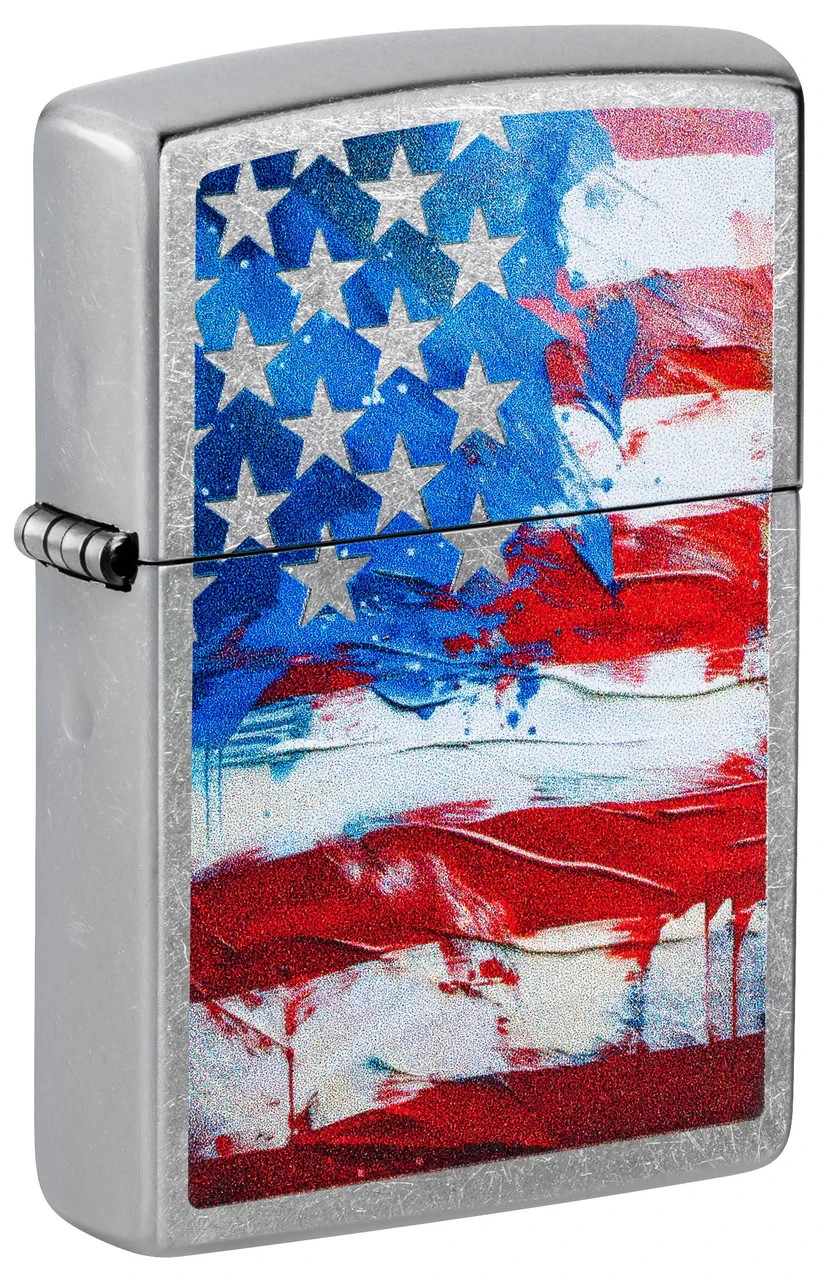 Zippo 47460, United States Flag, Patriotic Design, Street Chrome Lighter