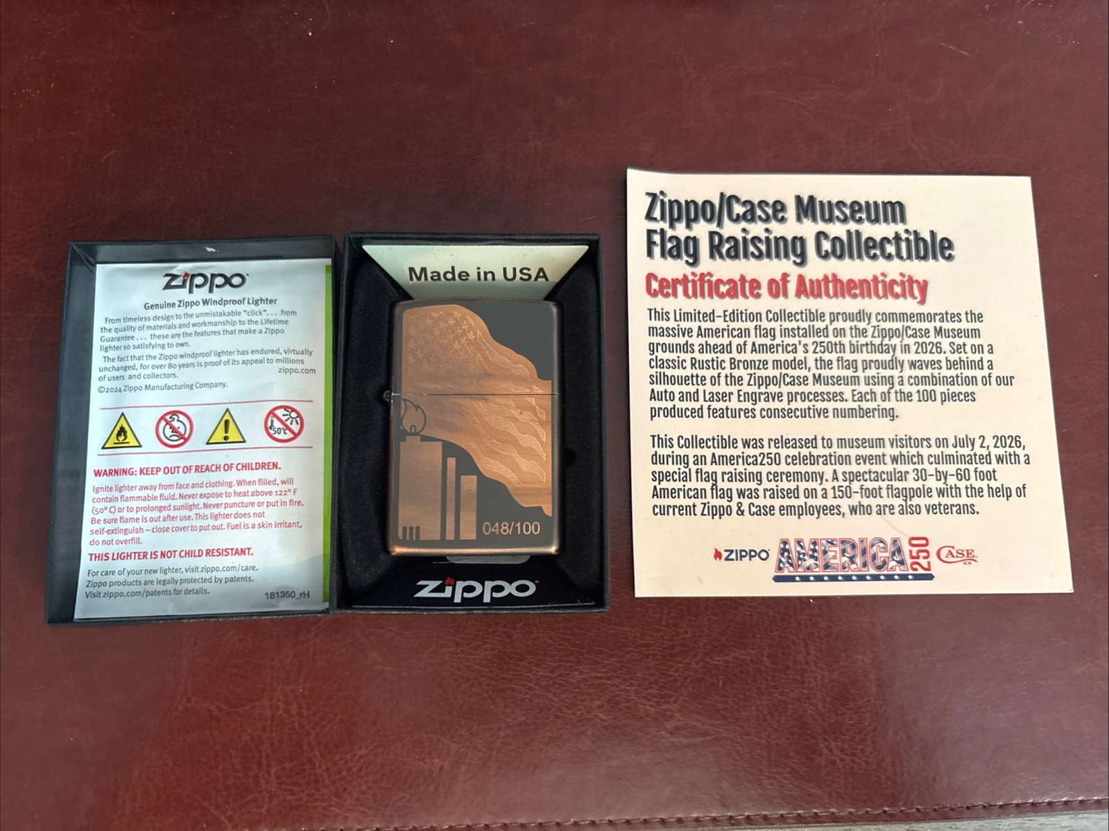 #48/100 Zippo Case Museum Exclusive ZCM- USA Flag Raising Lighter W/COA-Sold Out