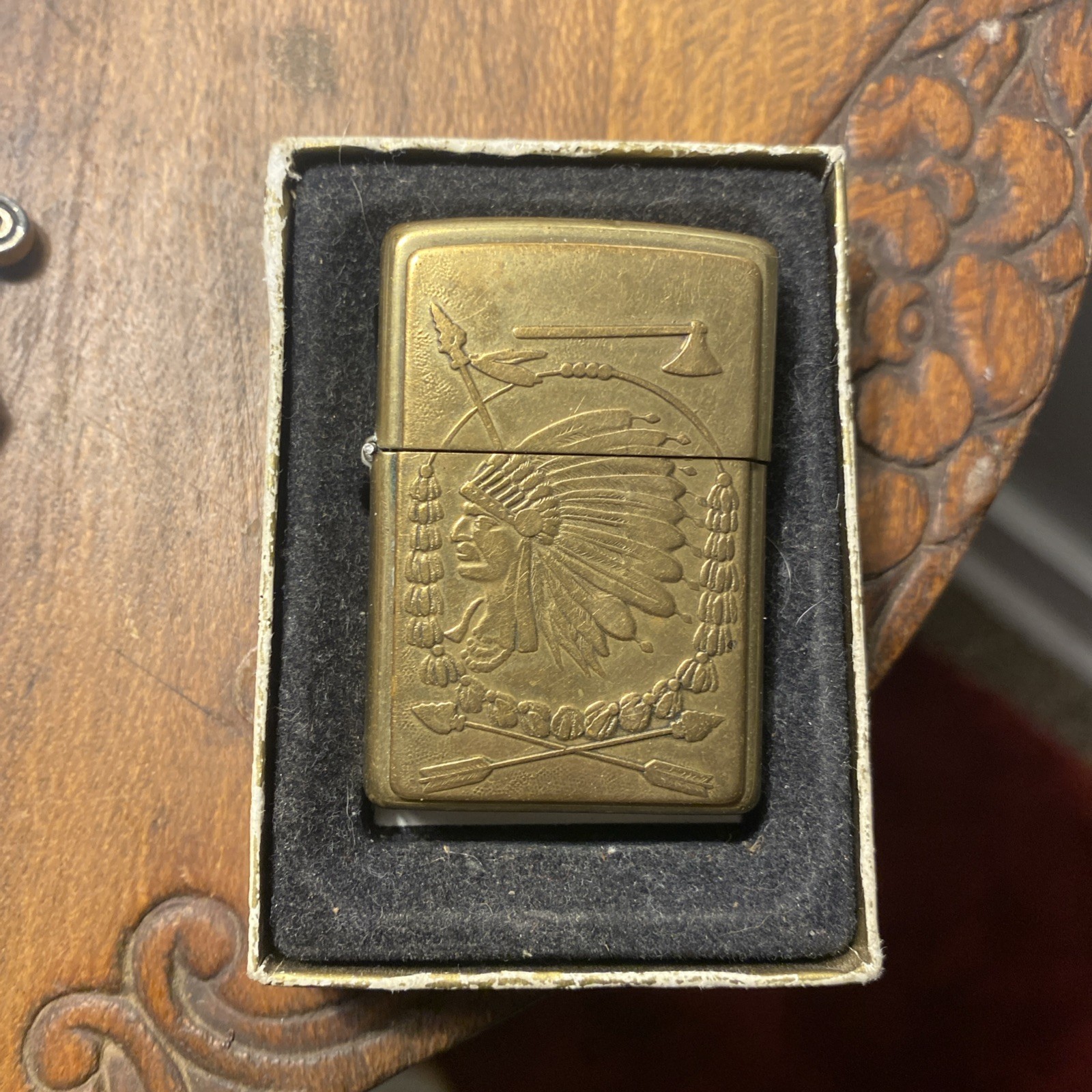 Zippo Lighter Native American Armory Emblem Gold Color Collectable Design