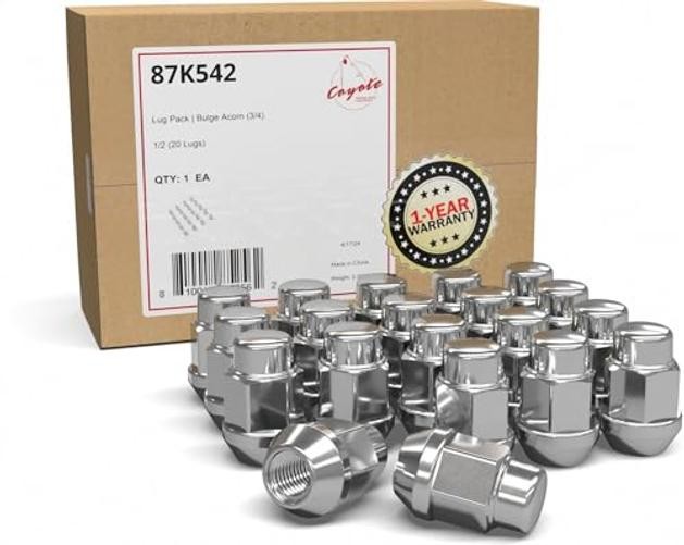20 Pcs-20 Thread Bulge Acorn 35mm 1.38″ Long Lug Nuts 3/4″ 20 Pack Chrome 1/2″