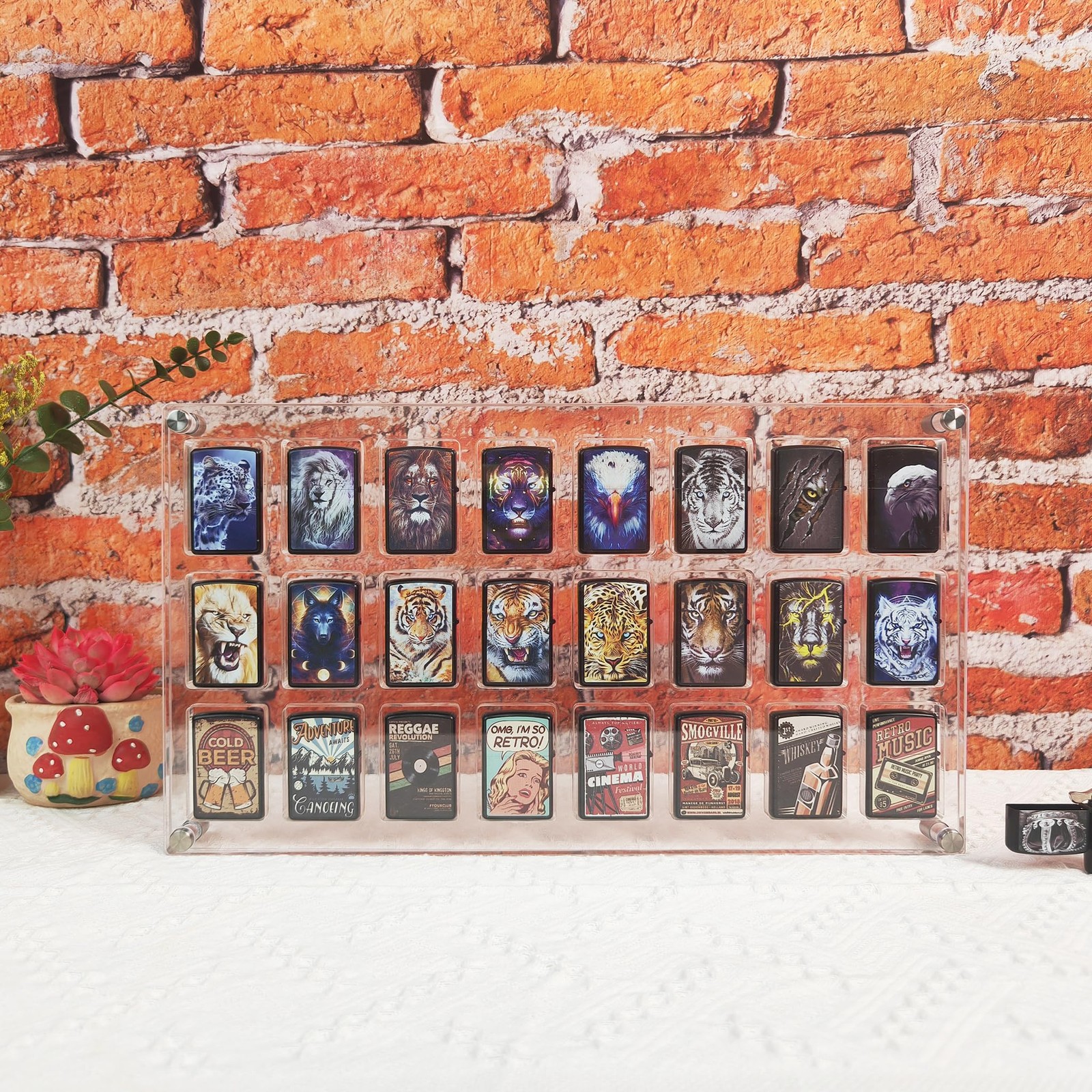 24-Slot Wall-Mounted Acrylic Display Case for Zippo Lighters – Clear Collector