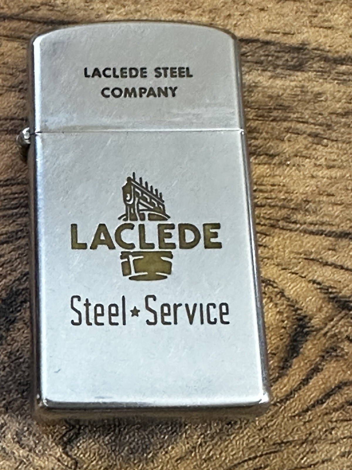 VINTAGE 1956 ZIPPO SLIM FLAT BOTTOM ADVERTISING LIGHTER LACLEDE STEEL COMPANY