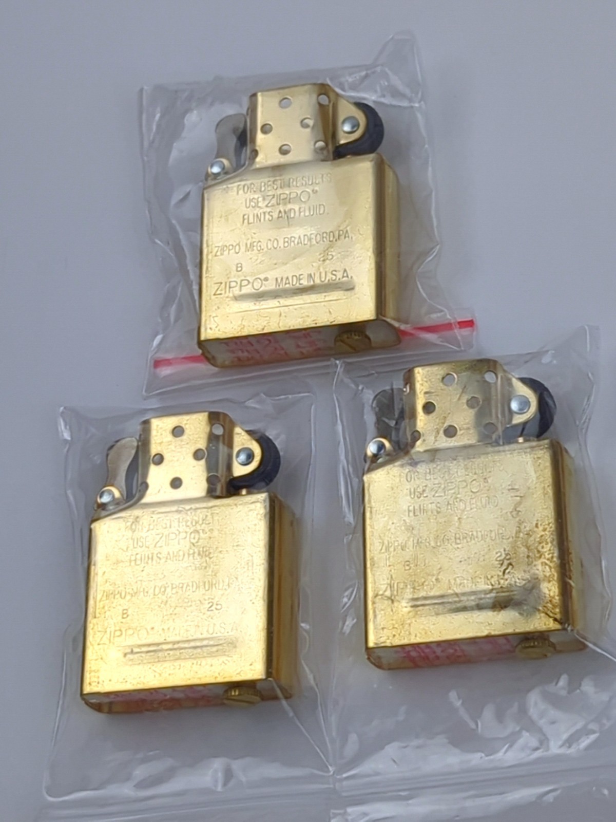 3pc ZIPPO Lighter INSERT BRASS Plated REPLACEMENT (No Outer Case) Year=2025, NEW