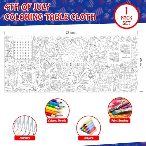 4th of July Coloring Tablecloth for Kids, Giant 30×72 Inch Poster with