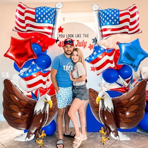 8 Pcs Patriotic Eagle Balloons Set, Large 3D American Eagle Foil 01-8 Pcs