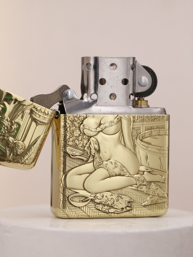2 Sided Zippo Lighter Phoenix & Golden Lotus Bath Design Collectible Gift