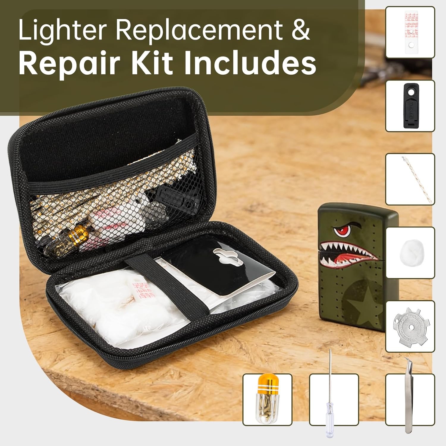 Zippo Repair Kit – Replacement Parts with Cotton, Flint, Wick, Pad & Tool