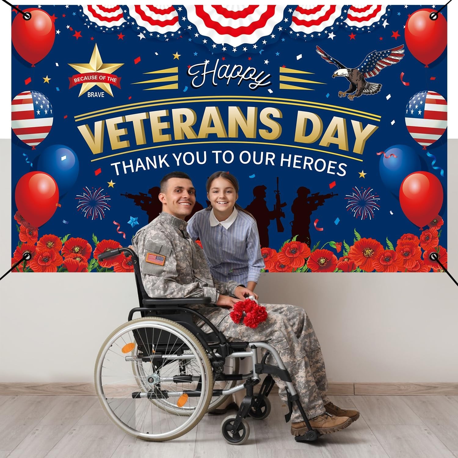 Happy Veterans Day Thank You to Our Heroes Backdrop Large Size Thank You Vete…