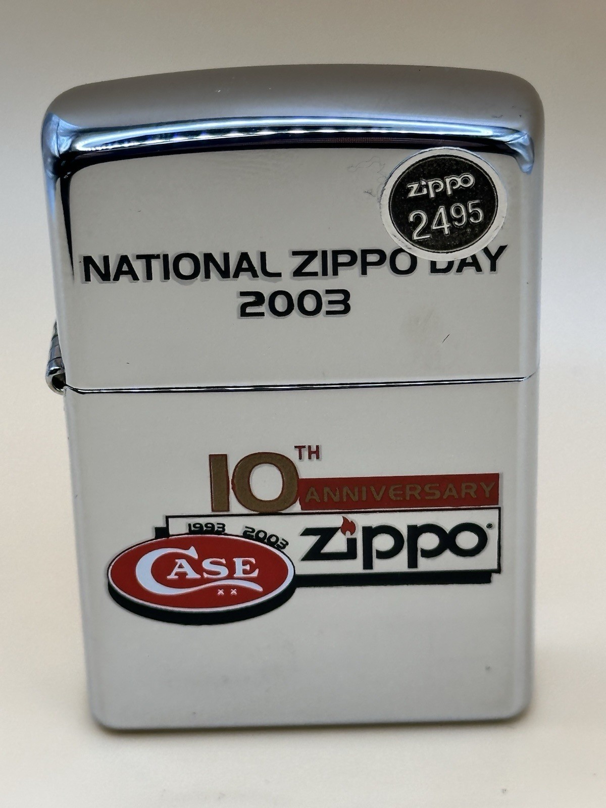 Vintage 2003 National Zippo Day 10th Anniversary HP Chrome Zippo Lighter NEW