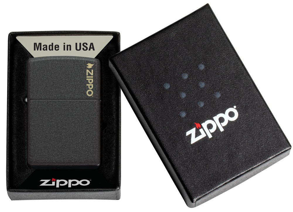 Zippo Classic Black Crackle® Zippo Logo Windproof Pocket Lighter, 236ZL