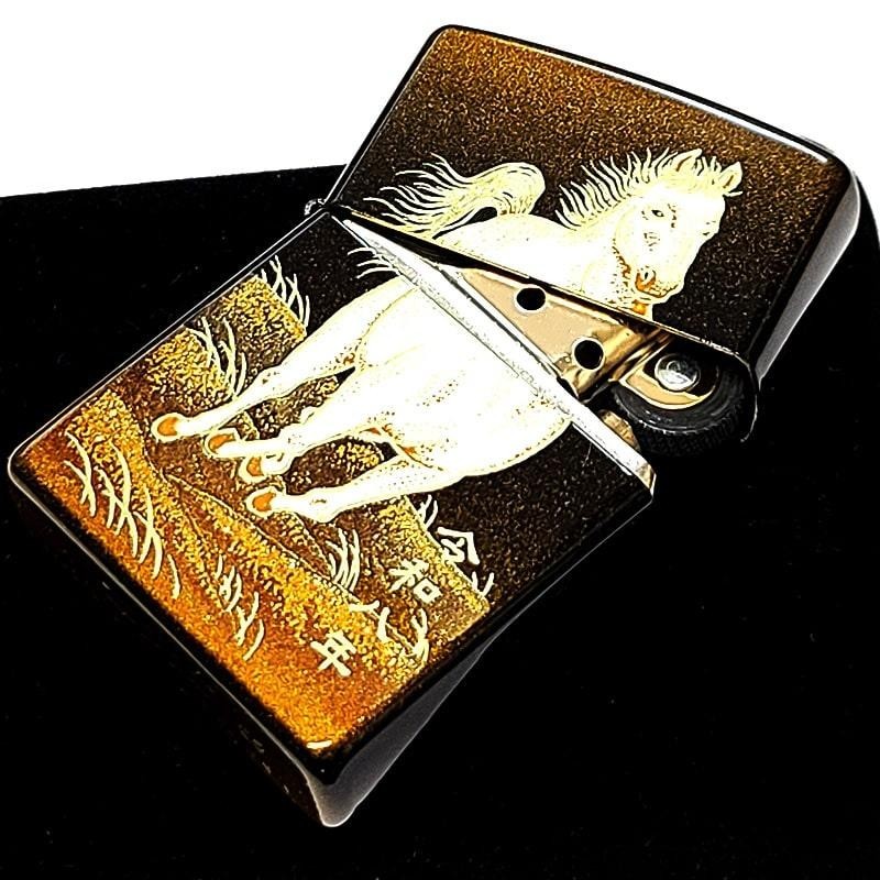 Zippo Genuine Gold Lacquer Zodiac Horse Black Gold Lighter Regular Japan