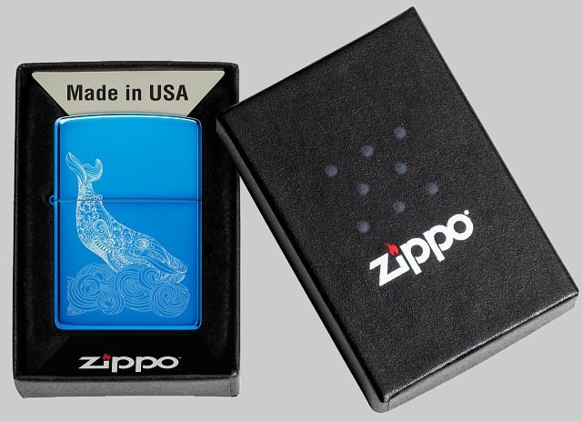 Zippo Whale Design High Polish Blue Windproof Pocket Lighter, 20446-093759