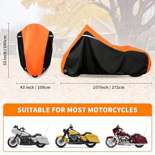 Motorcycle Cover for Harley Davidson Touring Road 107″-Side Box Black&Orange