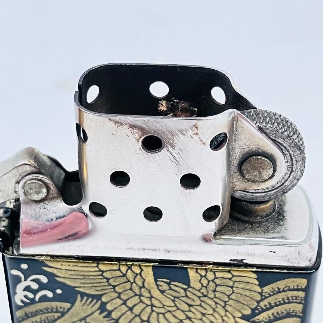 ZIPPO Yoshimune Gold Lacquer Lighter Black Hawk Waves Used