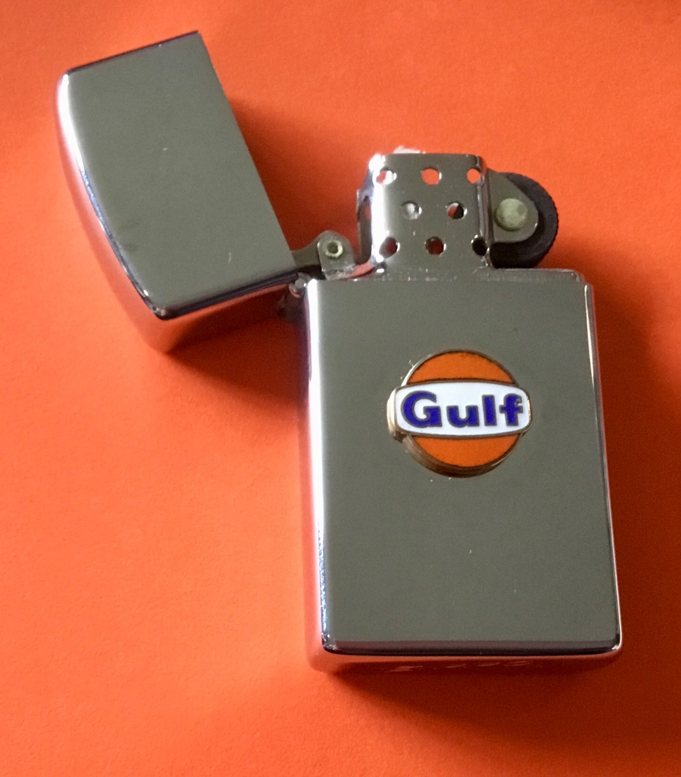 NOS 1965 Zippo Lighter GULF GAS & OIL SLIM LIGHTER UNUSED IN BOX! XLNT SEE PICS!