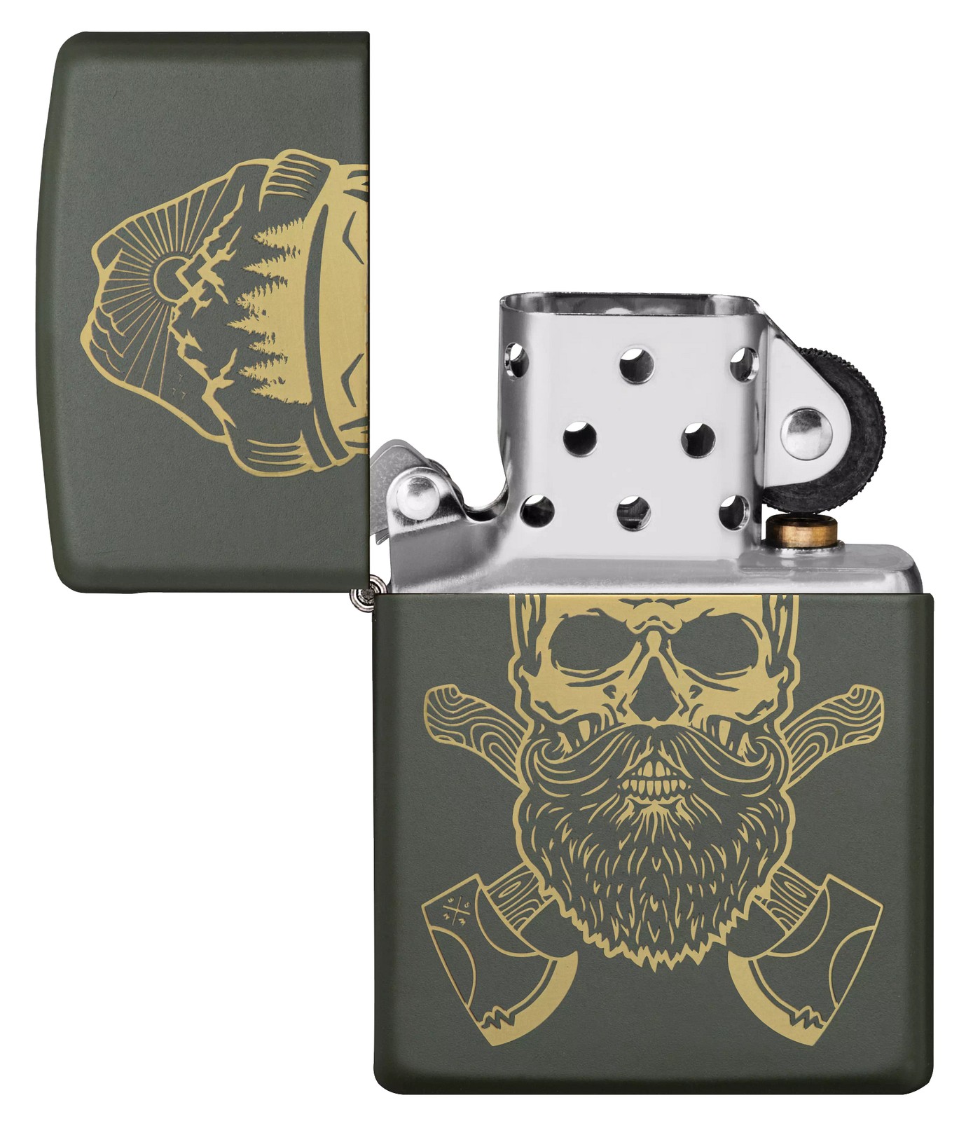 Zippo Outdoor Skull Design Green Matte Windproof Lighter, 221-081161
