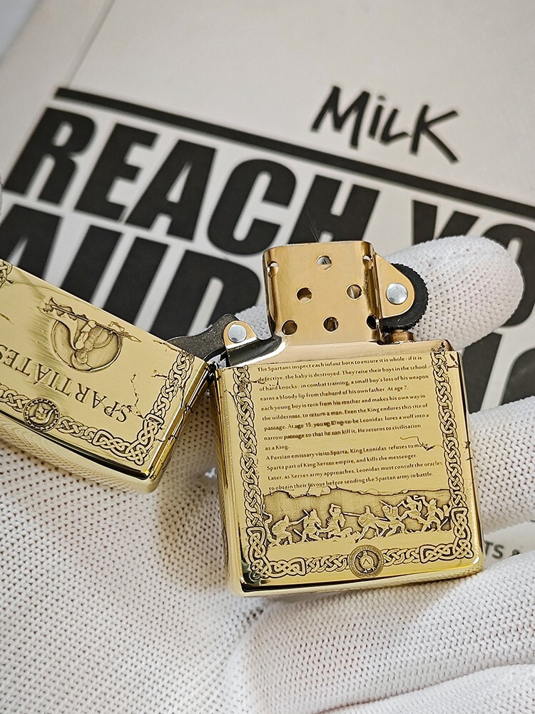 Spartan Warrior Zippo Lighter Brass Armor Engraved Windproof Collectible Gift