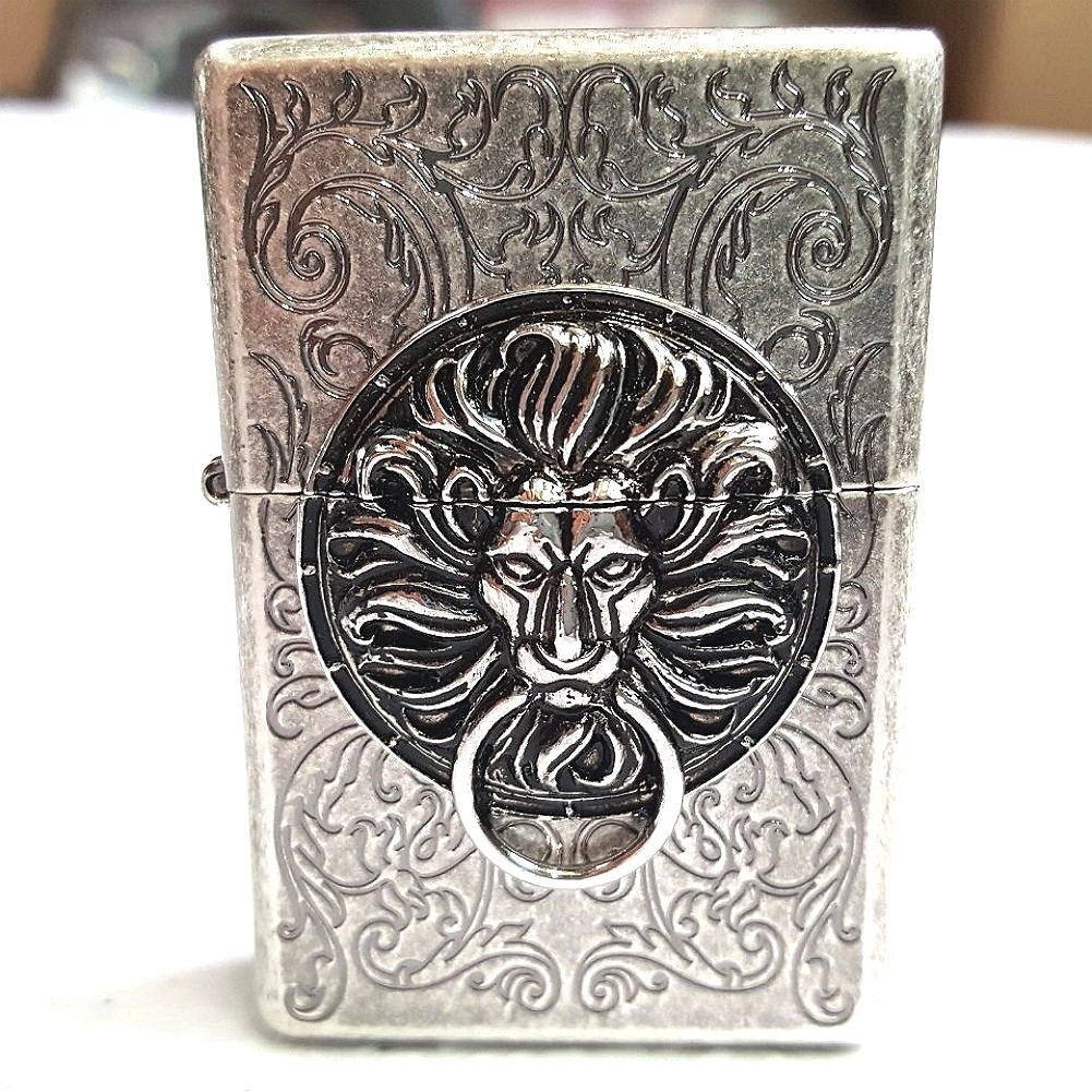 Zippo Lion Gate Silver Lighter Genuine Original Packing 6 Flints set GIFT