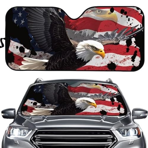 Car Windshield Sun Shade Blocks UV Rays Sun Visor American Flag Eagle Print