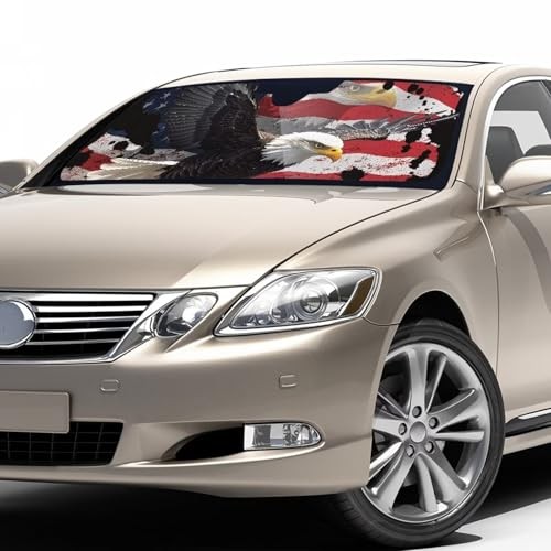 Car Windshield Sun Shade Blocks UV Rays Sun Visor American Flag Eagle Print