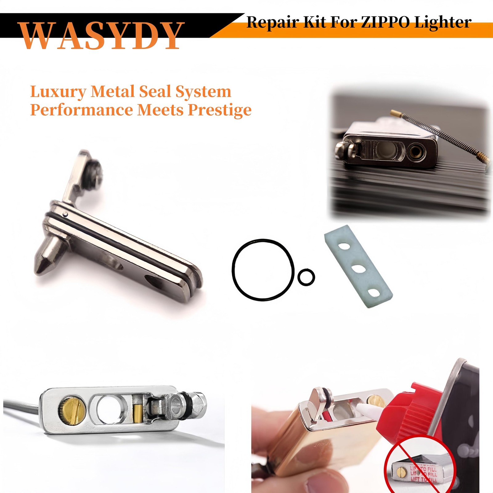 WASYDY Lighter Repair Kit,Flint Wick Set Compatible with Gold Silvery White