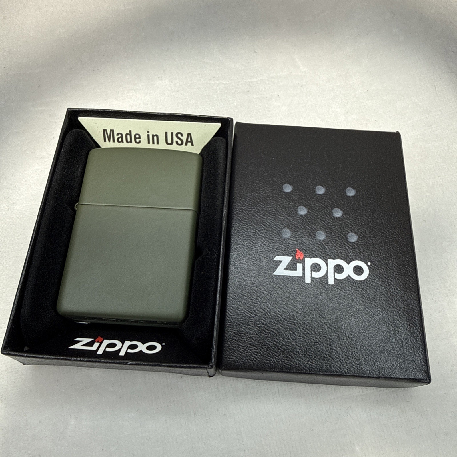 Zippo Windproof Lighter Durable Refillable Green Matte Khaki Dark Gift Box