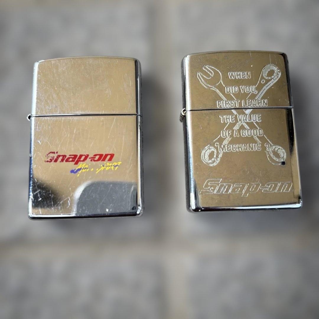 Vintage Zippo 1997 Snap-On 2 Pieces SET High Polished Chrome Oil Lighter