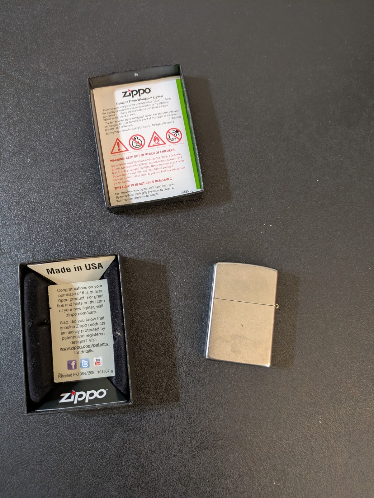 Zippo Reg 205 Satin Chrome Lighter With Box Made In U.S.A.