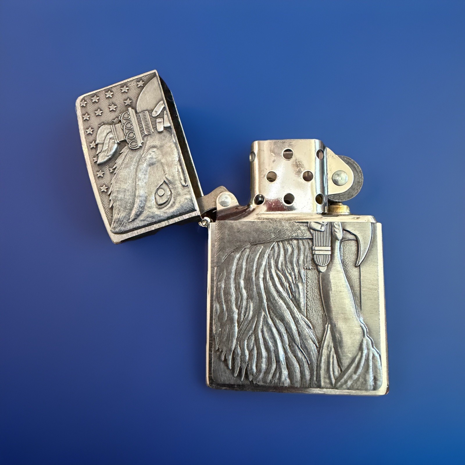Zippo Eagle & Torch Pewter Lighter #600 2002 Unfired MINT Original Tin USA