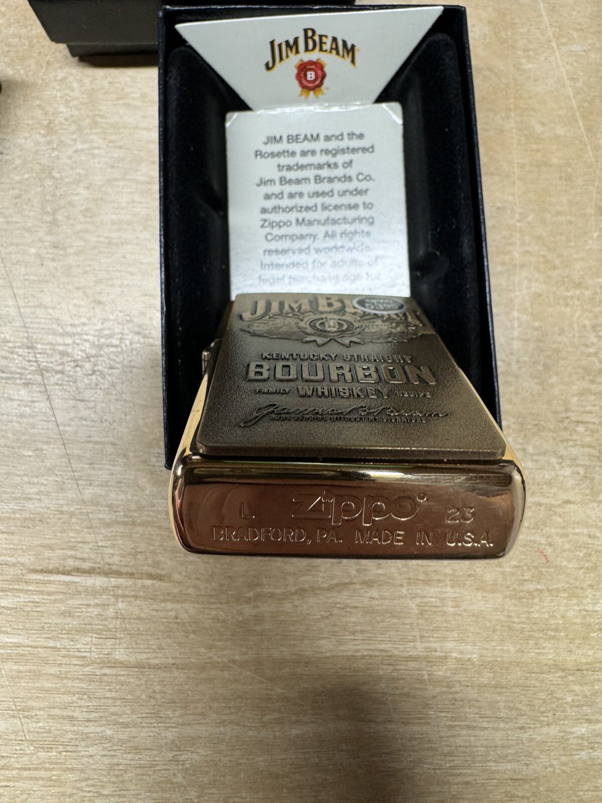 Zippo Jim Beam Whiskey Textured Logo Lighter – Gold – 254BJB 929 – New