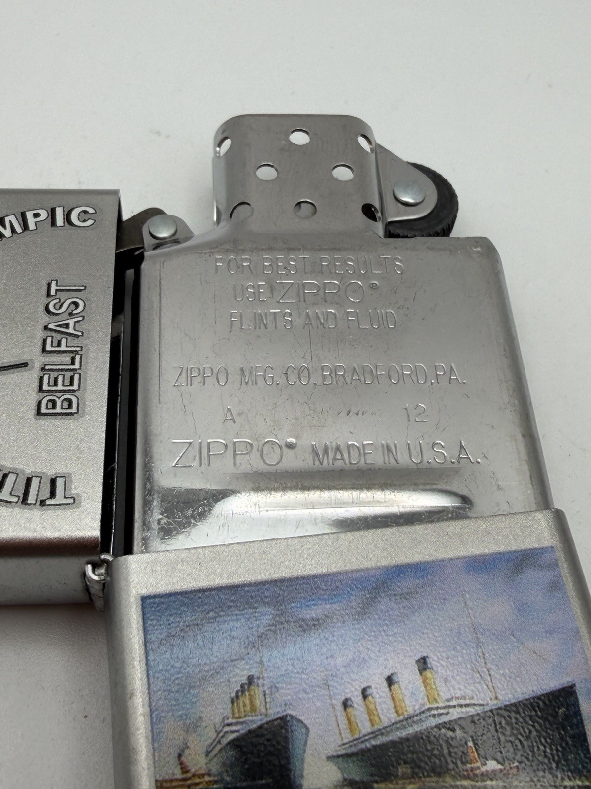Vintage 2012 Titanic & Olympic Belfast Chrome Zippo Lighter NEW