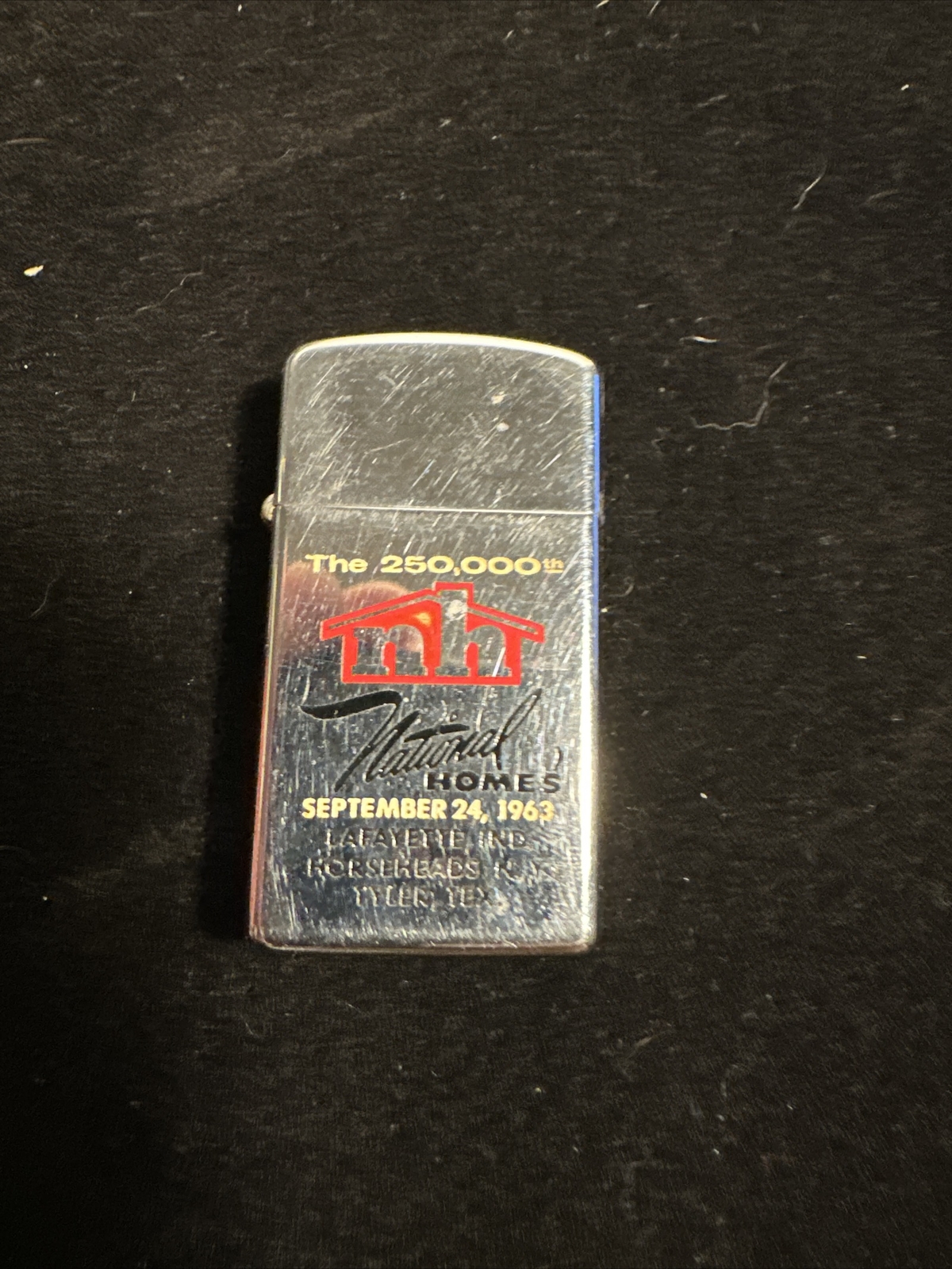 Vintage 1963 Zippo Slim Advertising National Homes Lafayette IN Tyler TX NY