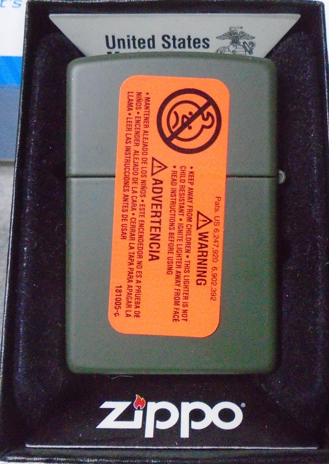 Feb 2012 ZIPPO OFFICIALLY LICENSED MATTE GREEN LIGHTER I LOVE MY MARINE 28338