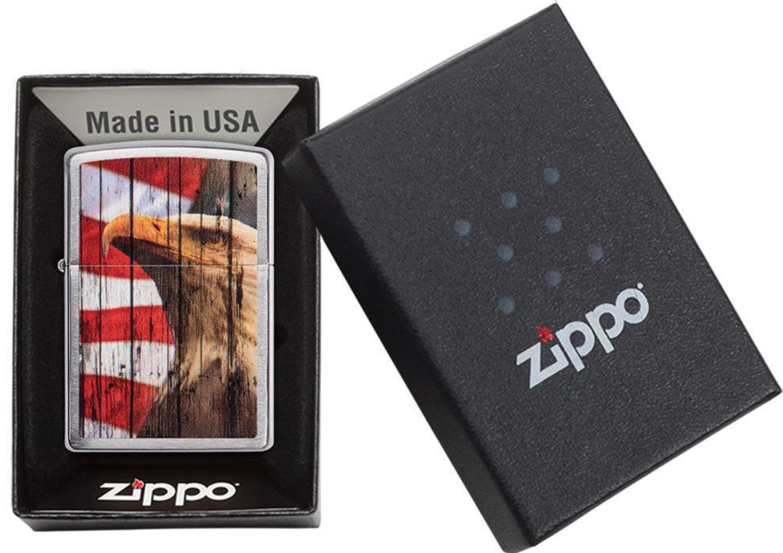 Zippo Windproof Patriotic Bald Eagle & U.S.A. Flag Lighter, 49133, New In Box