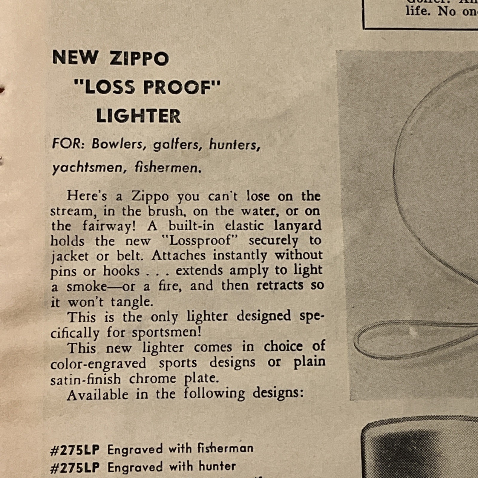 1958 ZIPPO LIGHTERS “Sports” Themed Print Ad Advertisement • Rare Ad