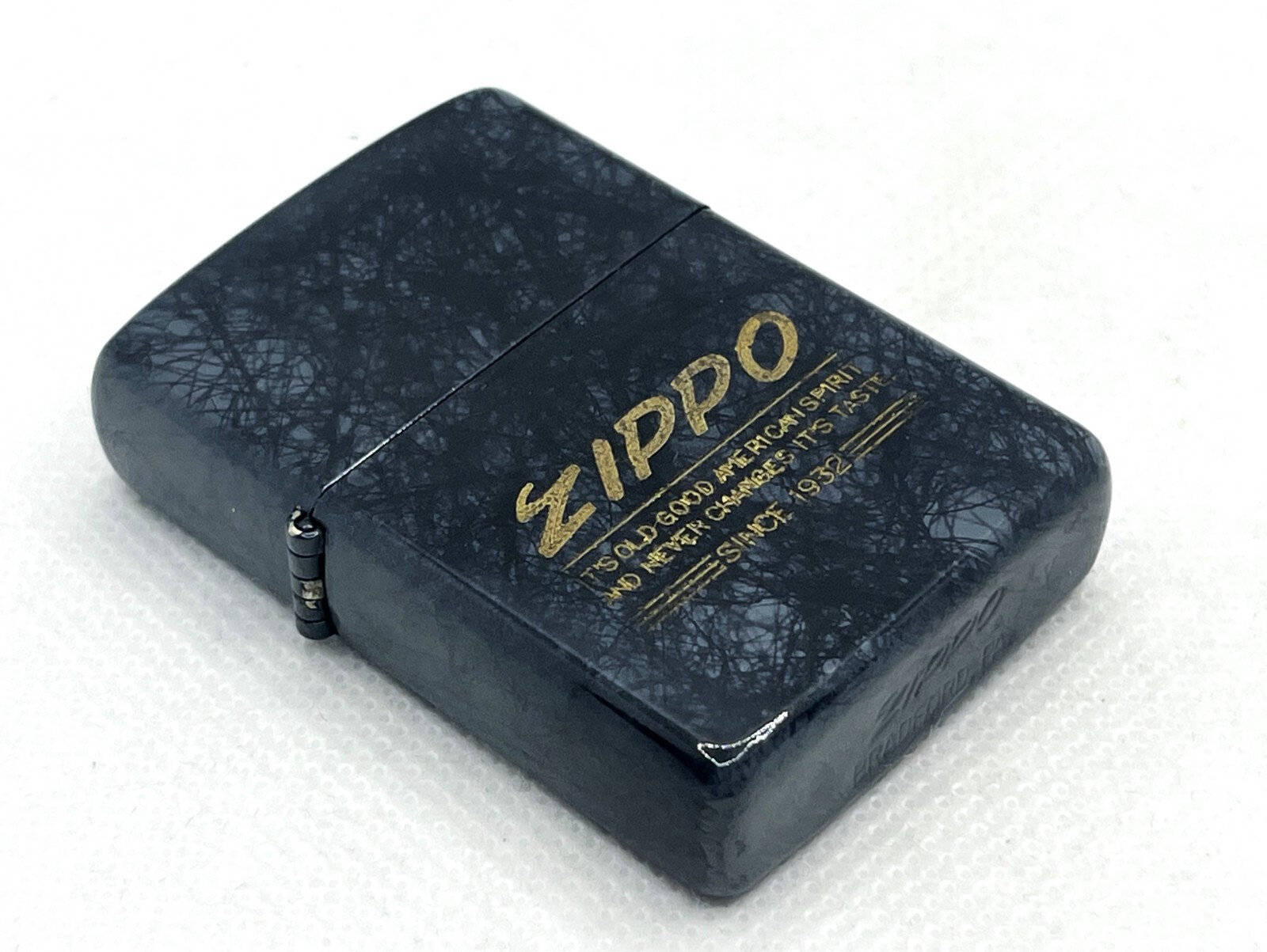 Auth Vintage ZIPPO 1989 Limited Logo Textured Lacquer-Finish Lighter Dark Blue