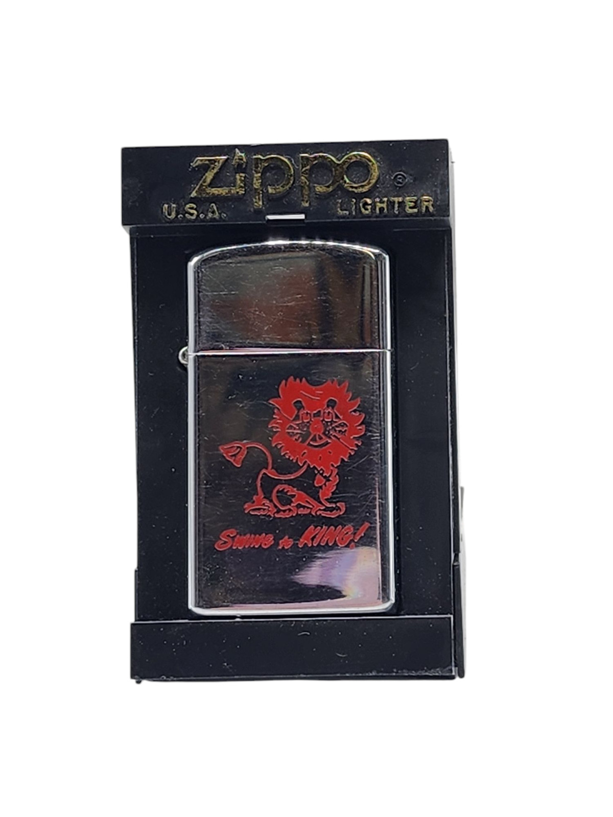 1966 Ultra Rare Zippo Slim Lighter SWING TO KING Lion Music Vintage