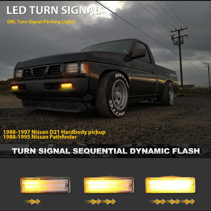 For Nissan Pathfinder D21 Hardbody Replace LED Bumper Amber Turn Signal white Da