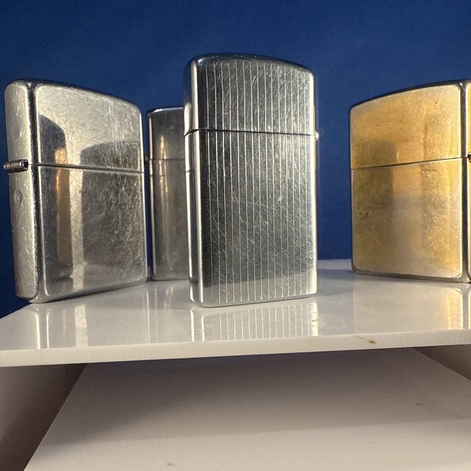 Zippo Lighters (Lot Of 4) Used 2 Slim 2 Regular J 07, A 03, 11 1, 1 1 All Strike