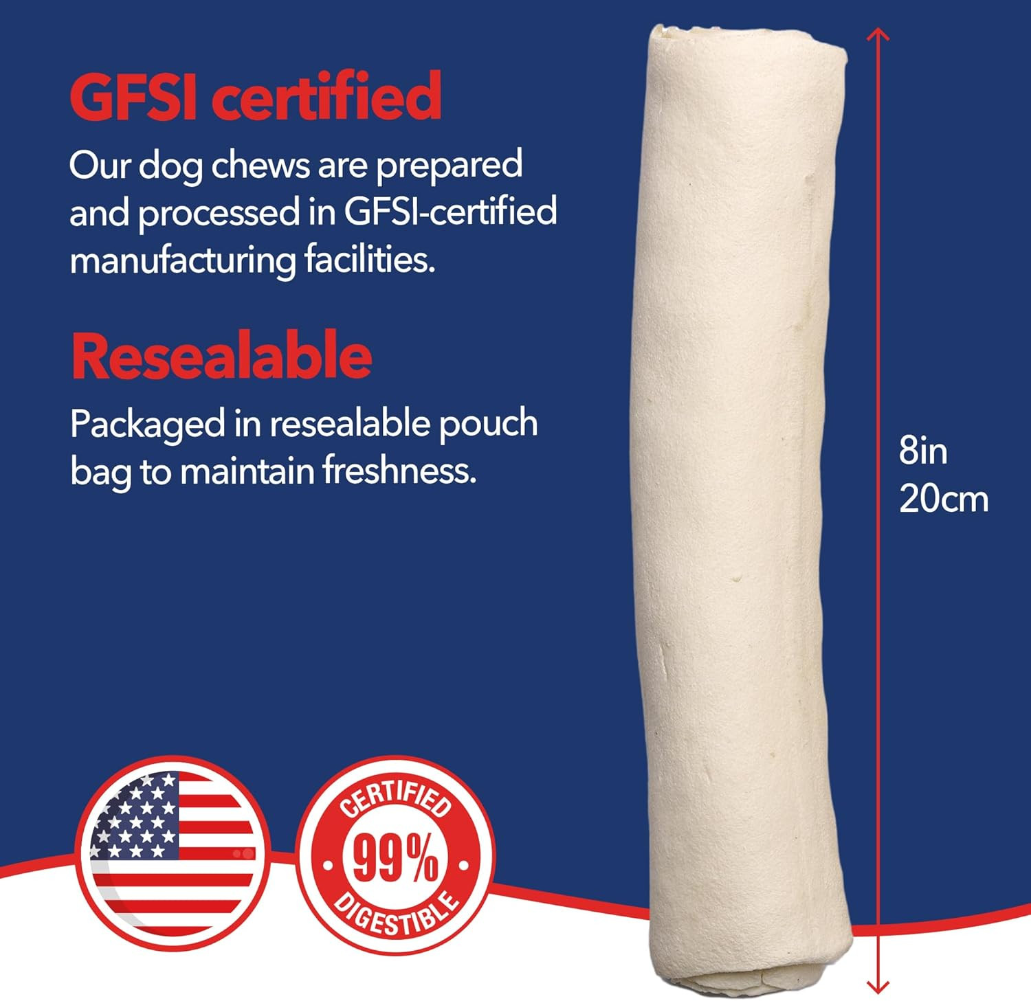 100% Made in USA Beefhide 8″ Rolls Dog Chew Treats – Natural Flavor, 10 Count/1